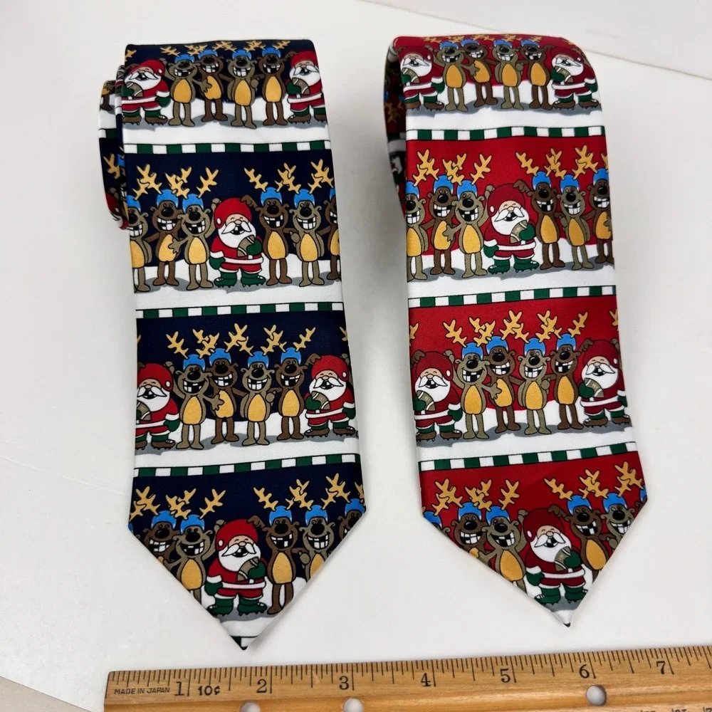 2 St Nicks Tie Shop Christmas Holiday Football Player Reindeer Santa Blue Red